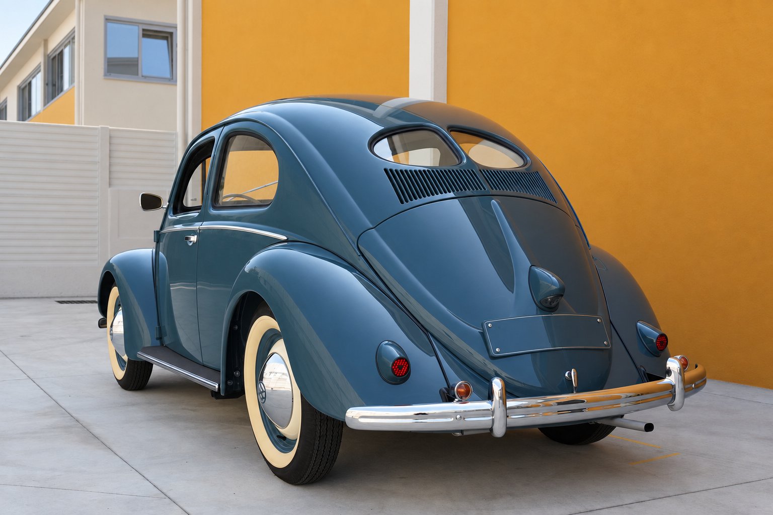 Volkswagen Maggiolino Split Window del 1952 — vista di tre quarti posteriore